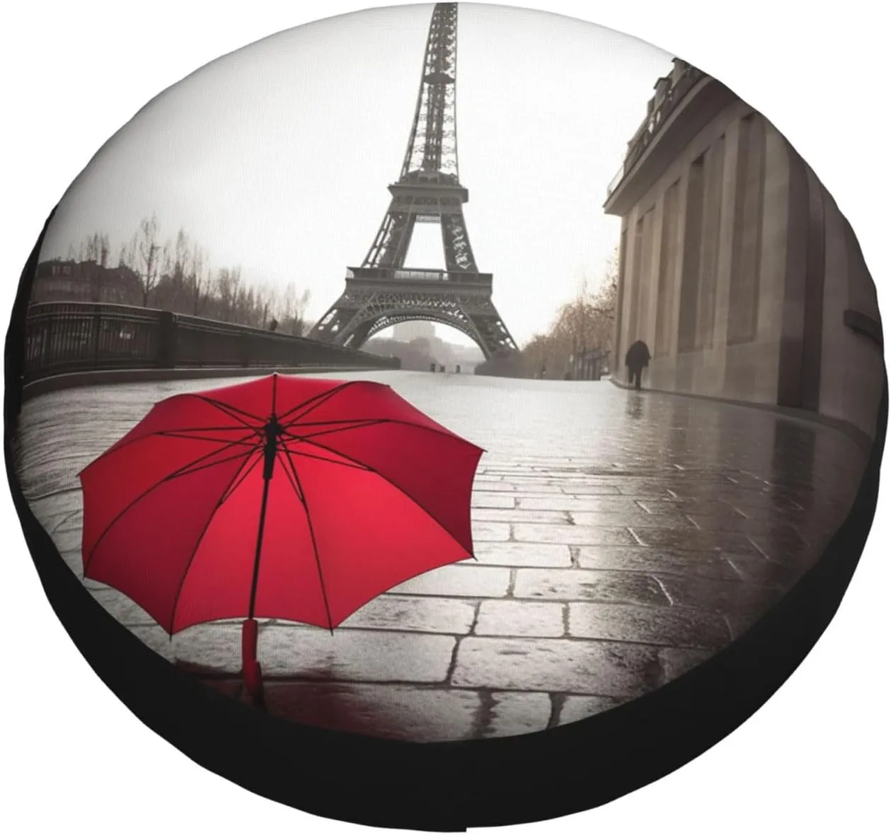 Eiffel Tower Paris Street Red Umbrella Tire Cover Outdoor Waterproof Snow Sun Rain Wheel Cover Portable Wheel Bags Camper Spare Tire Cover Universal Car Tire Protectors for Trailer RV SUV