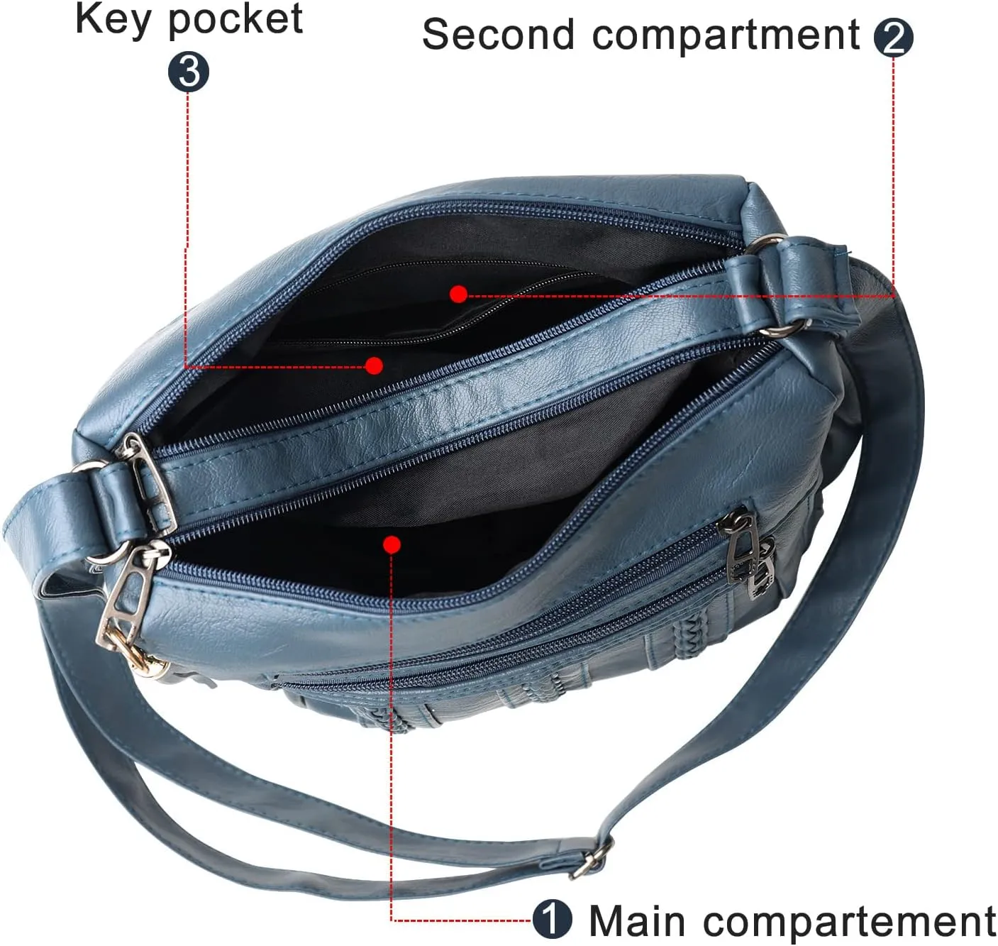 ELDA Crossbody Bags For Women Pocketbooks Soft PU Leather Purses and Handbags Multi Pocket Shoulder Bag