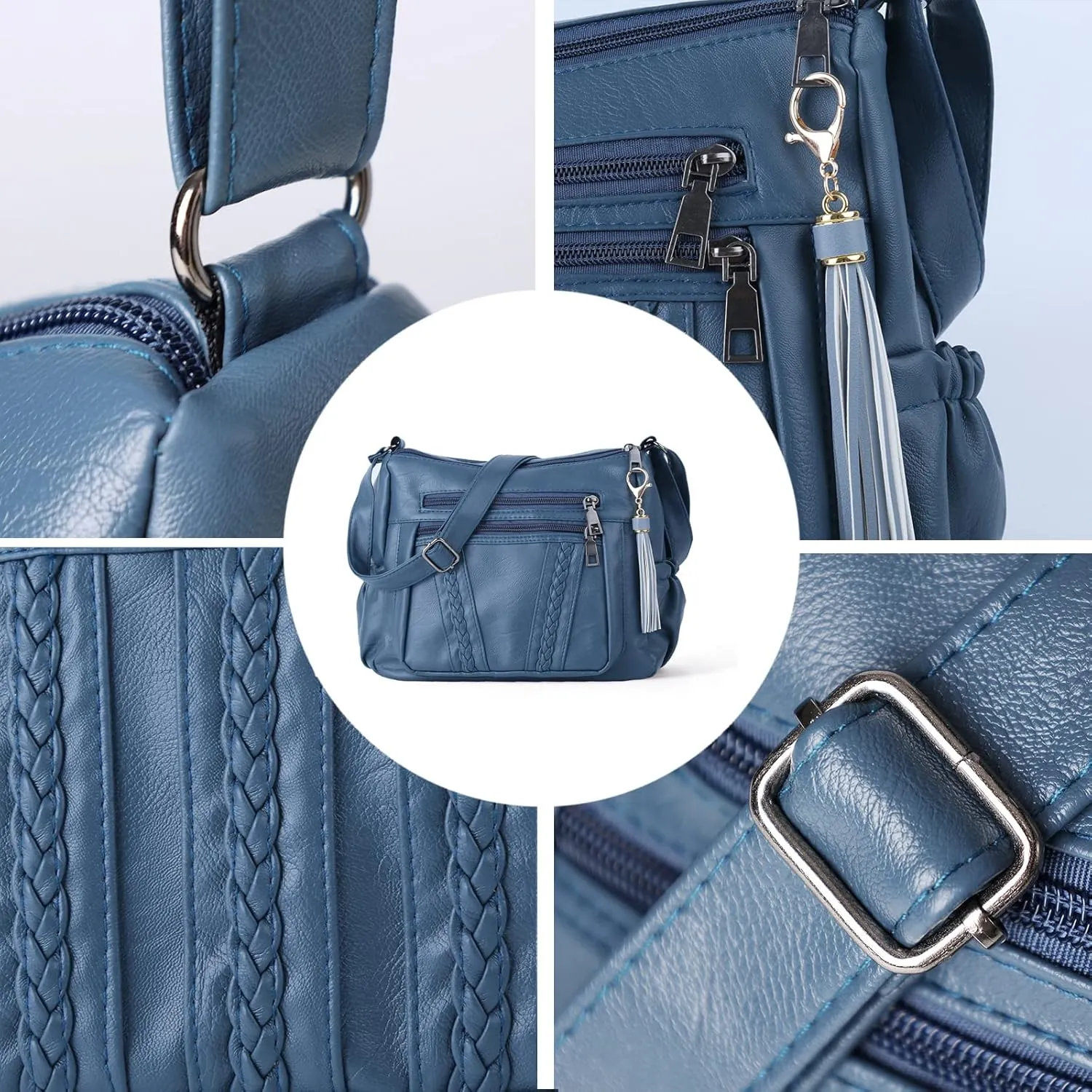 ELDA Crossbody Bags For Women Pocketbooks Soft PU Leather Purses and Handbags Multi Pocket Shoulder Bag