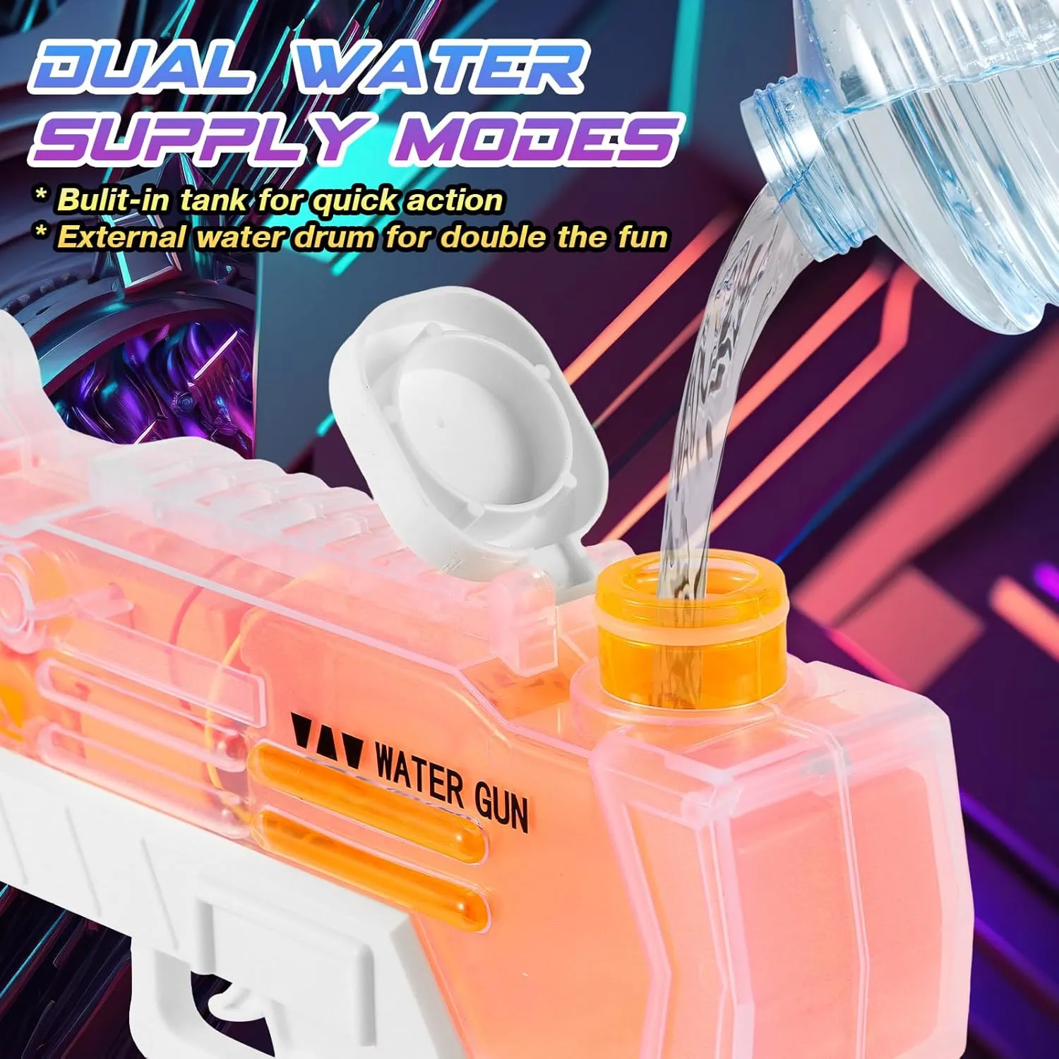 Electric Water Gun with Flame-Style LED Nozzle - High-Pressure Dual Water Modes, 25-32ft Range, 2  Hours Playtime, Child-Safe Design - White