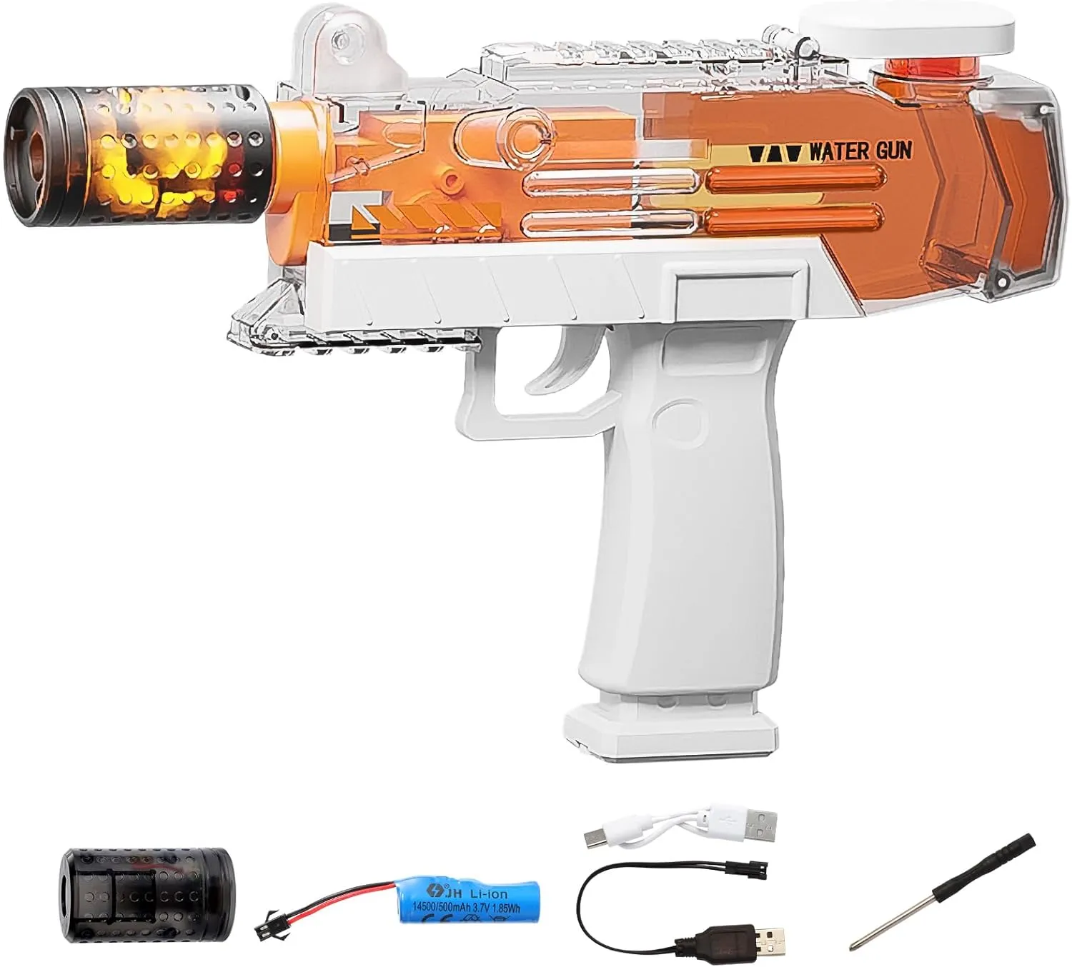 Electric Water Gun with Flame-Style LED Nozzle - High-Pressure Dual Water Modes, 25-32ft Range, 2  Hours Playtime, Child-Safe Design - White