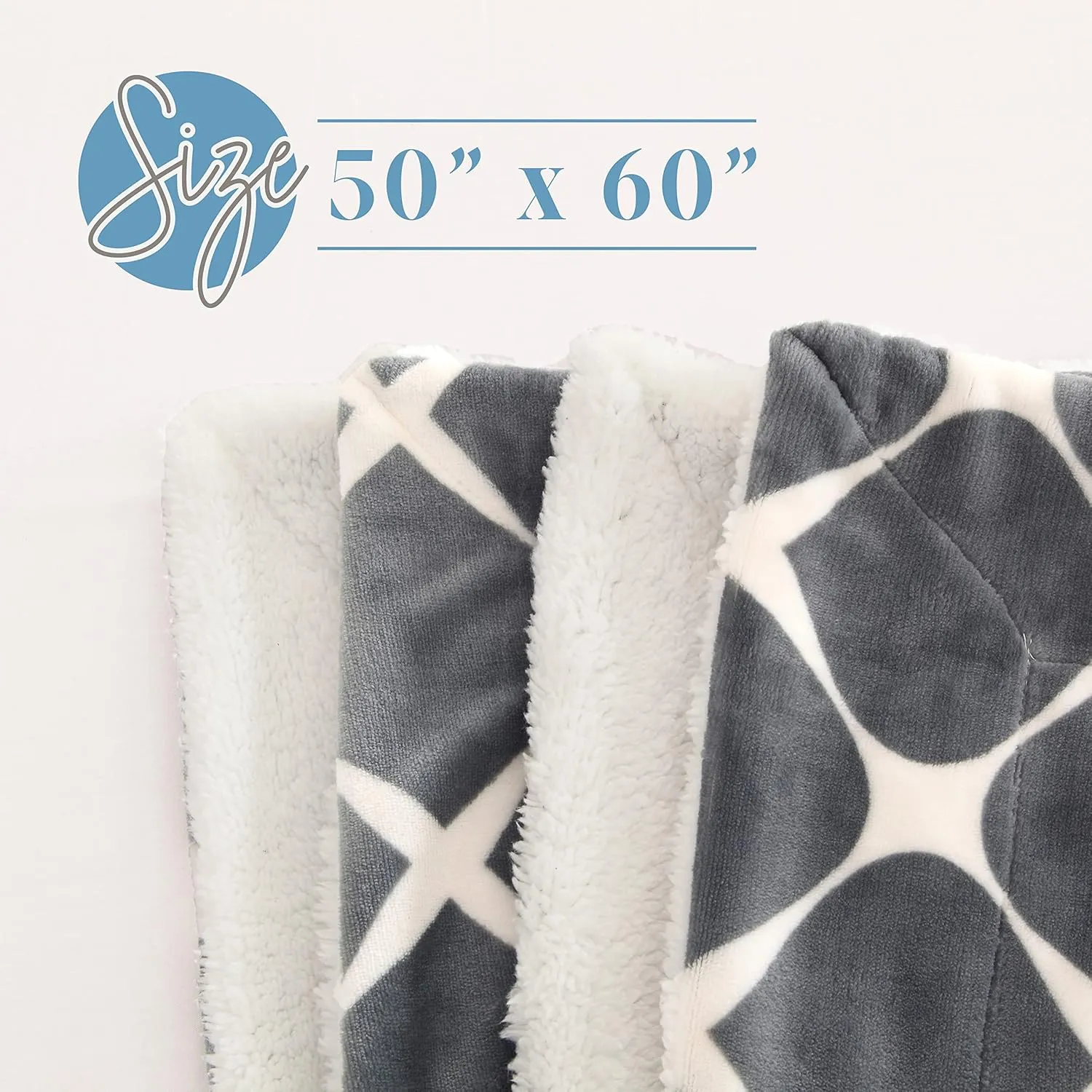 Elegant Comfort Reversible, Printed Sherpa Throw Blanket, All-Season Blanket- Super Soft, Cozy and Plush- Decorative Throw, Perfect for Lounging, 50 x 60 inches, Bloomingdale, Sherpa Throw Silver Grey