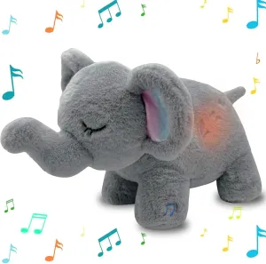 Elephant Breathing Stuffed Animal, Gray Anxiety Relief Elephant Sleeping Plush with Realistic Breathing Motion and Soothing Music Lights Portable Plushies Birthday Gifts for Adults and Kids