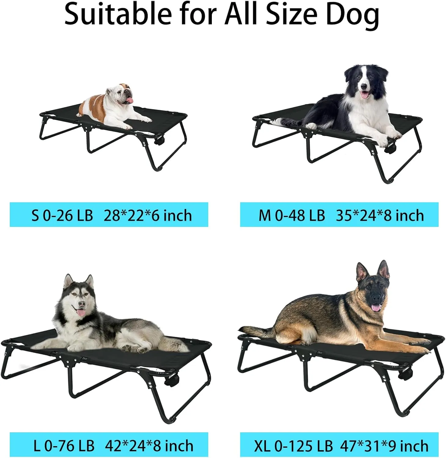 Elevated Cooling Dog Cot Pet Bed with Breathable Mesh Folding No Assembly Indoor/Outdoor Pet Hammock Bed Raised Dog Cots Beds Multiple Sizes for Small Meduim Large Dogs