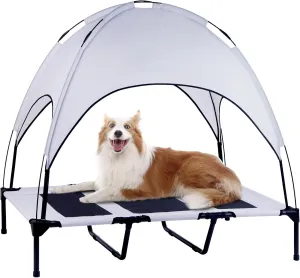 Elevated Dog Bed with Removable Canopy, 48-Inch Waterproof Raised Pet Cot, Portable Outdoor Dog Bed with Extra Carrying Bag, Cooling Canopy for Large Dogs (Light Gray)