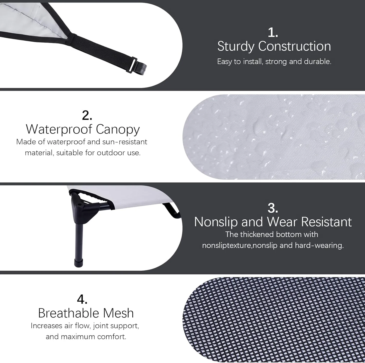 Elevated Dog Bed with Removable Canopy, 48-Inch Waterproof Raised Pet Cot, Portable Outdoor Dog Bed with Extra Carrying Bag, Cooling Canopy for Large Dogs (Light Gray)