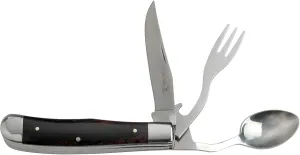 Elk Ridge - Stainless Steel Multi-Function Pocket Knife, Fork, Spoon and Bottle Opener, 4-In-One Tableware, 4-in Closed, Wood Handle - Camping, Hunting, Survival, Multi-Tool