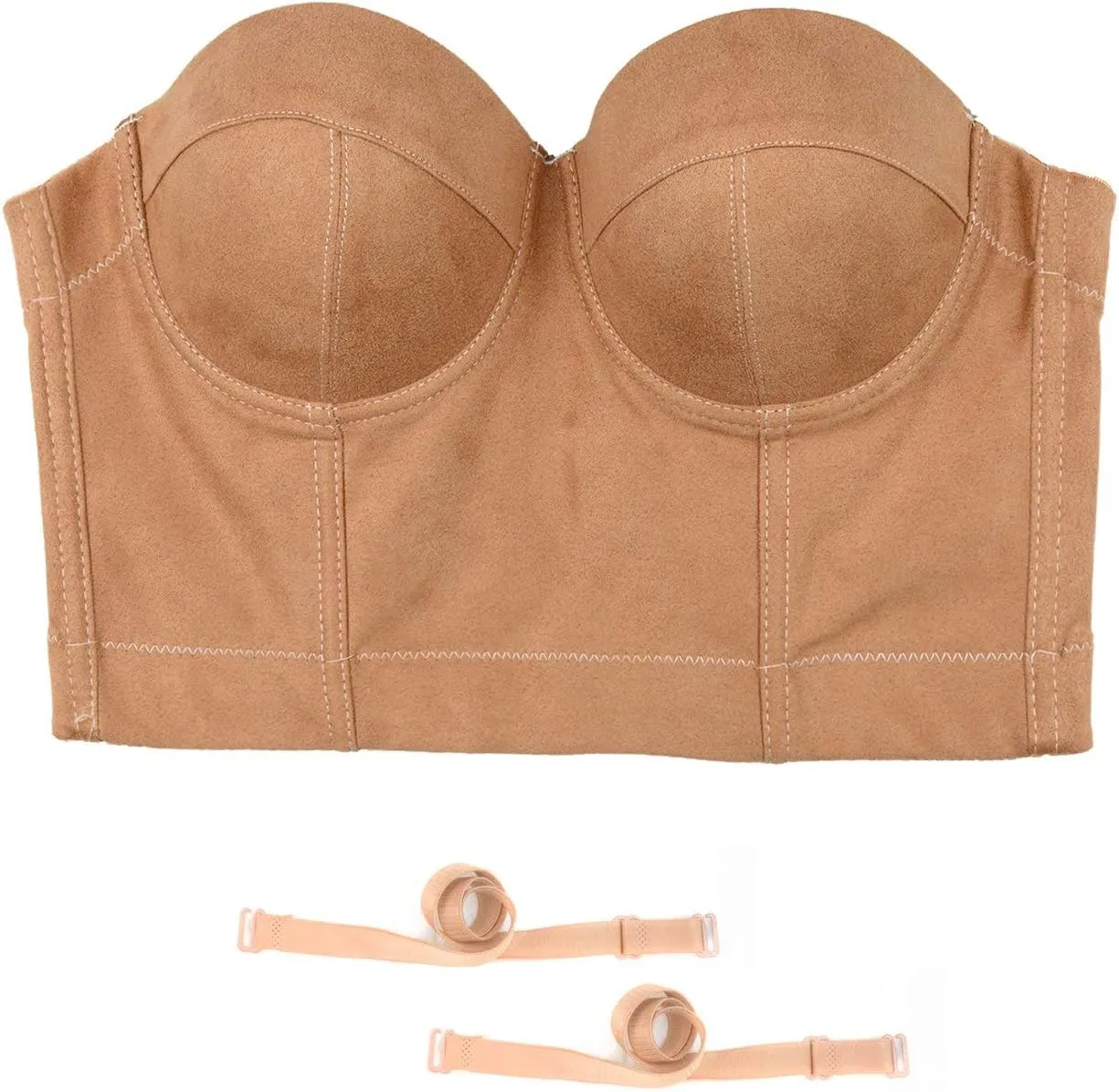 ELLACCI Faux Suede Leather Bustier Crop Top Push Up Women's Corset Top Bra Brown
