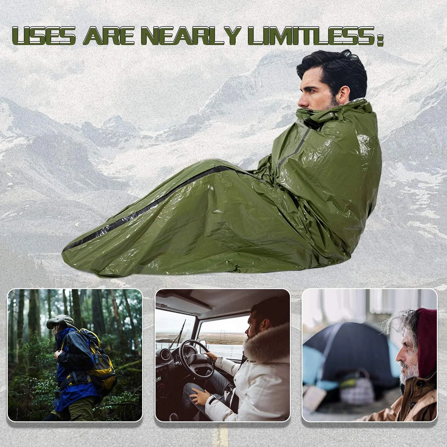 Emergency Sleeping Bag Survival Bivy Sack Use as Emergency Blanket Lightweight Survival Gear for Outdoor Hiking Camping Keep Warm After Earthquakes, Hurricanes and Other disasters