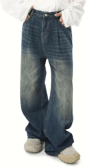 EMMIOL Mens Baggy Hip Hop Jeans Y2K 90s Vintage Trousers Solid Loose Fit Denim Pants Streetwear