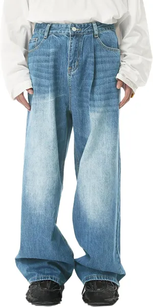EMMIOL Mens Baggy Hip Hop Jeans Y2K 90s Vintage Trousers Solid Loose Fit Denim Pants Streetwear