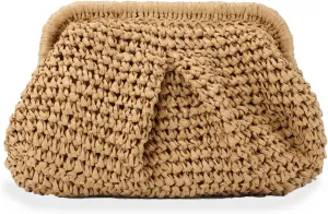 Emprier Straw Clutch Purse for Women Cloud Dumpling Pouch Straw Crossbody Shoulder Handbag Summer Beach Woven Bag