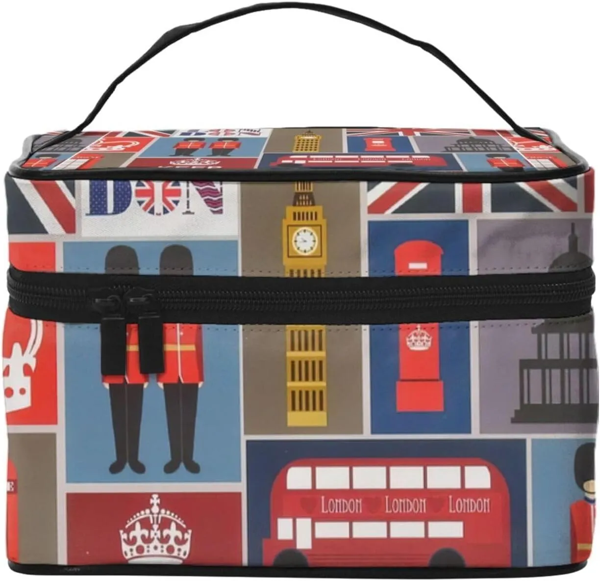 England Symbols Print Portable Travel Makeup Case Versatile Zipper for Makeup Bag Large Capacity Polyeste