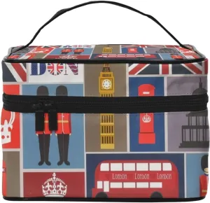 England Symbols Print Portable Travel Makeup Case Versatile Zipper for Makeup Bag Large Capacity Polyeste
