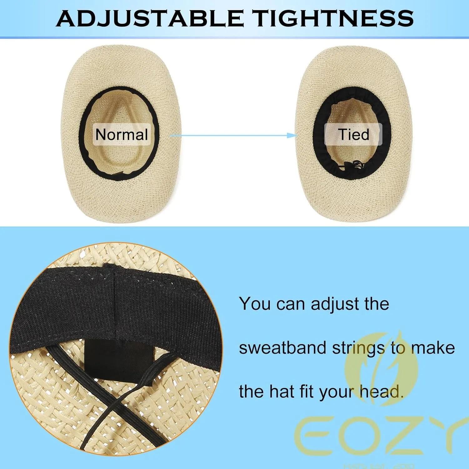 EOZY Men & Women's Summer Cowboy Cowgirl Straw Hat Hollow Out Woven Roll Up Wide Brim Hat