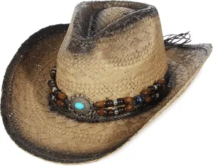 EOZY Men & Women's Summer Cowboy Cowgirl Straw Hat Hollow Out Woven Roll Up Wide Brim Hat