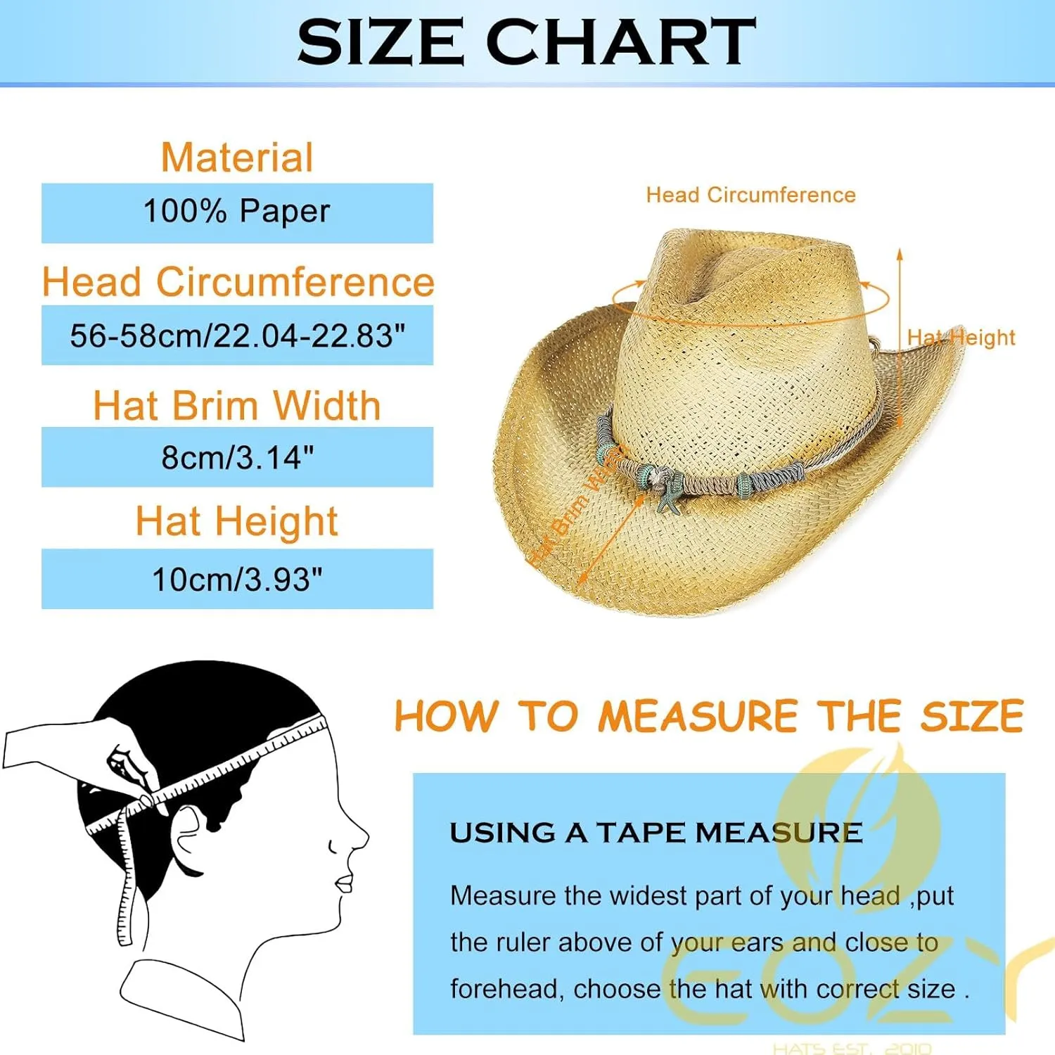 EOZY Men & Women's Summer Cowboy Cowgirl Straw Hat Hollow Out Woven Roll Up Wide Brim Hat