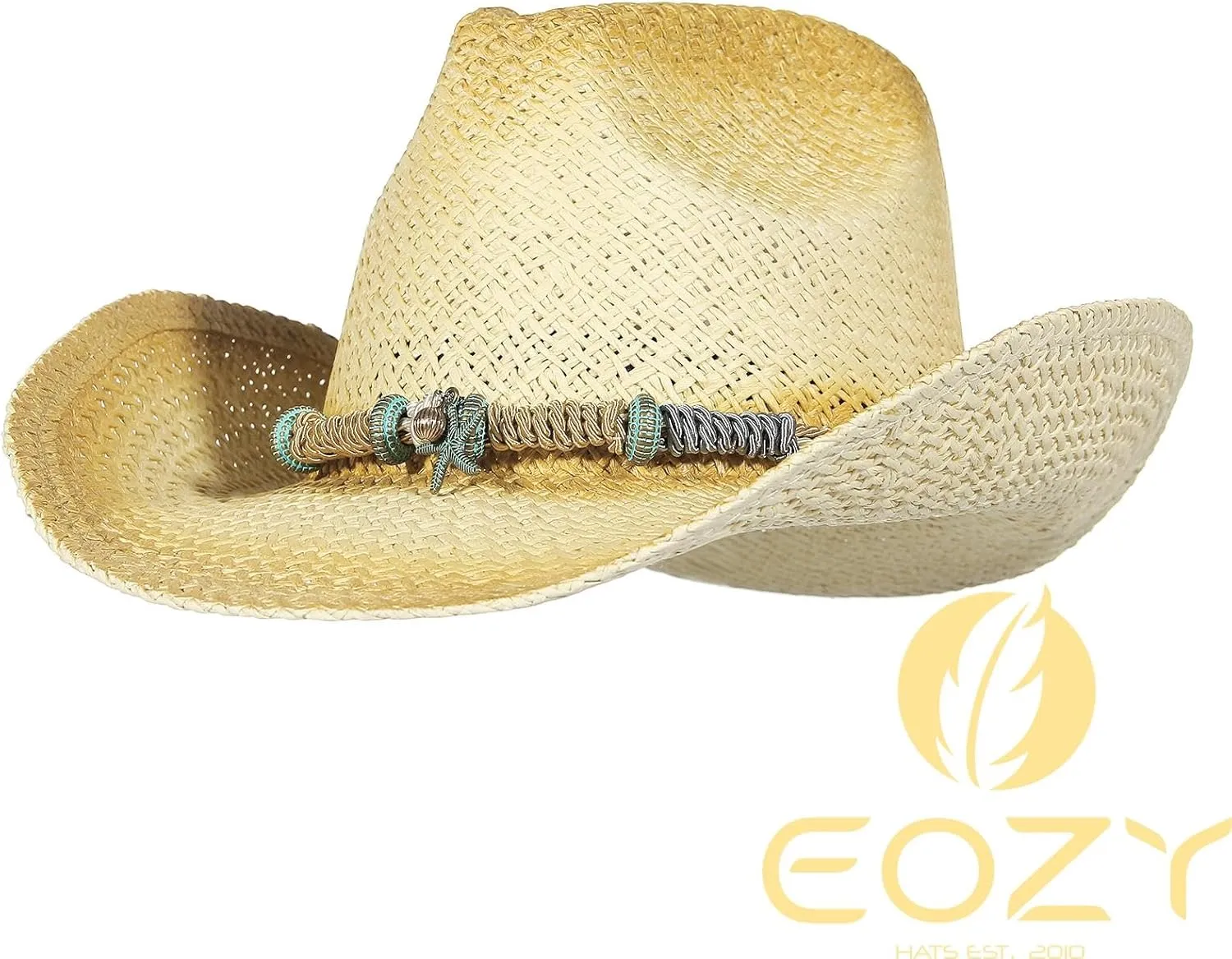 EOZY Men & Women's Summer Cowboy Cowgirl Straw Hat Hollow Out Woven Roll Up Wide Brim Hat