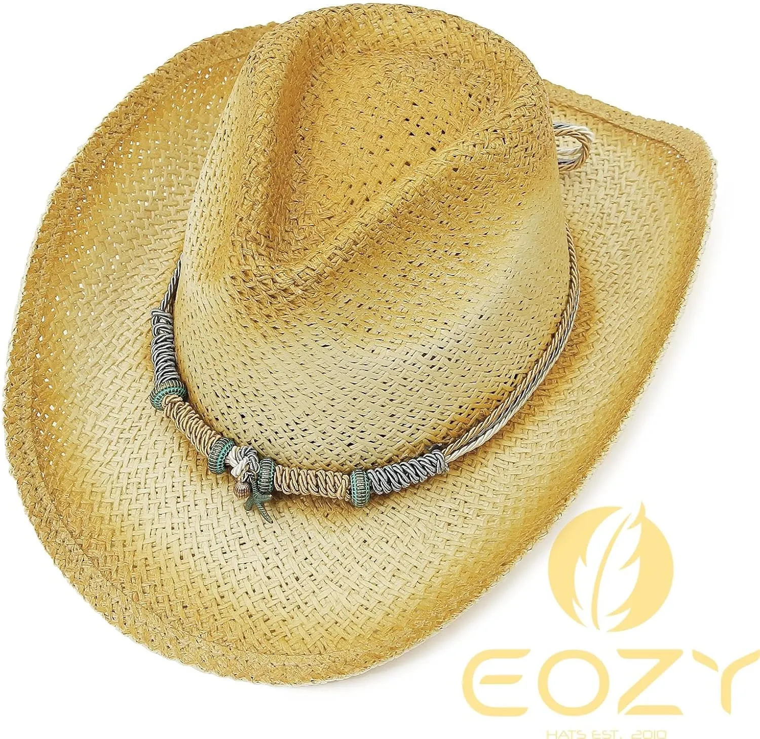 EOZY Men & Women's Summer Cowboy Cowgirl Straw Hat Hollow Out Woven Roll Up Wide Brim Hat