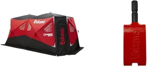 Eskimo Outbreak 850XD Pop-up Portable Insulated Ice Fishing Shelter, 114 sq ft. Fishable Area, 7-9 Person, Red/Black, 94" x 180" & 43416 Anchor Install Adapter, Shelters, Red