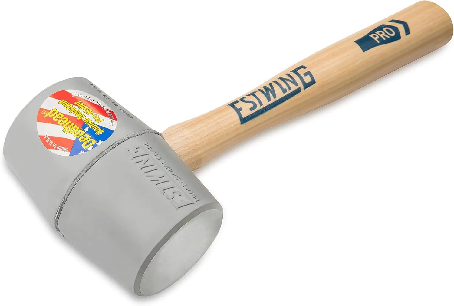 ESTWING Deadhead Rubber Mallet - 12 oz No-Mar Hammer with Bounce Resistant Head & Hickory Wood Handle - DH-12N, Grey
