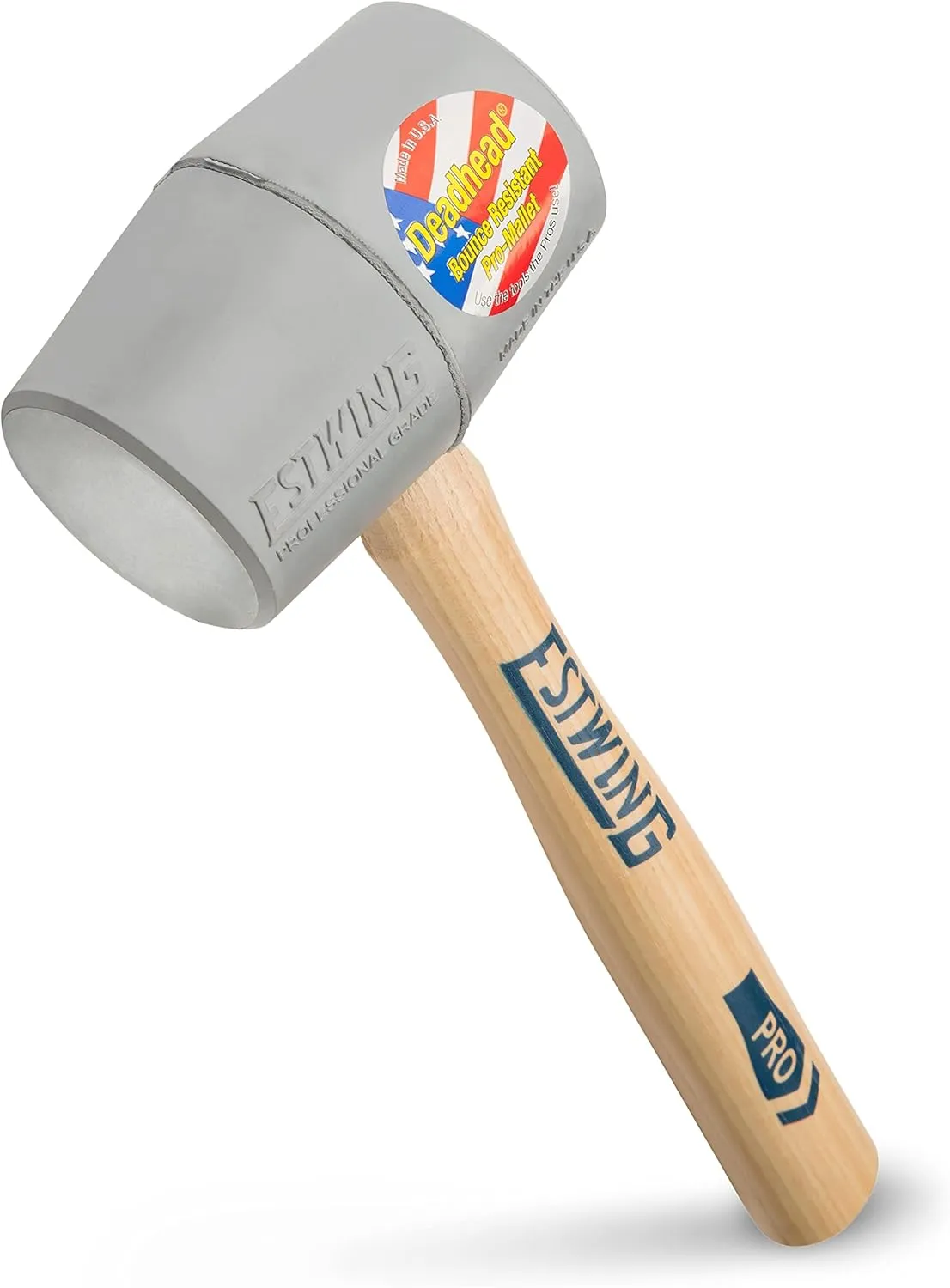 ESTWING Deadhead Rubber Mallet - 12 oz No-Mar Hammer with Bounce Resistant Head & Hickory Wood Handle - DH-12N, Grey