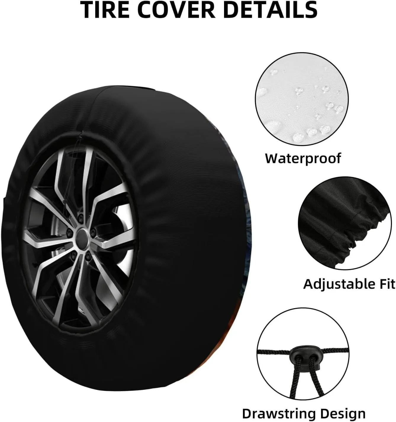 Evening Beach Sea Water Tire Cover Outdoor Waterproof Snow Sun Rain Wheel Cover Portable Wheel Bags Camper Spare Tire Cover Universal Car Tire Protectors for Trailer RV SUV
