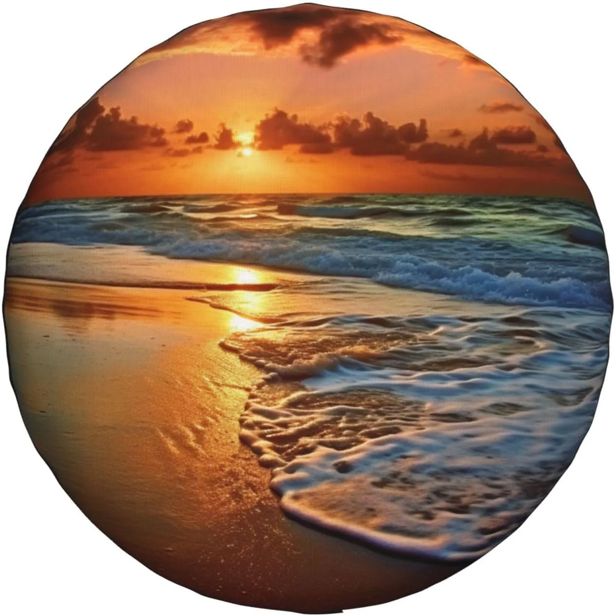 Evening Beach Sea Water Tire Cover Outdoor Waterproof Snow Sun Rain Wheel Cover Portable Wheel Bags Camper Spare Tire Cover Universal Car Tire Protectors for Trailer RV SUV