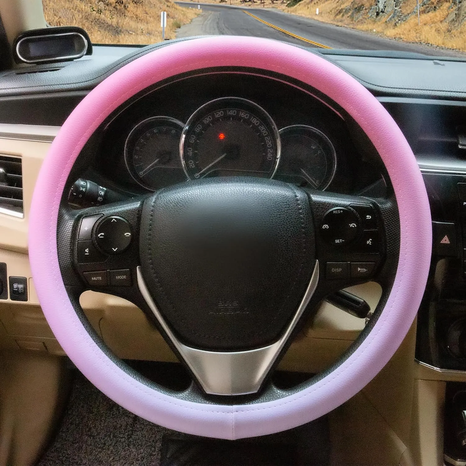 Evevik Leather Steering Wheel Cover Pink Cute Women Men Girly Cool Car Accessories，Soft&Warm ，Non-Slip and Comfortable，Universal car Steering Wheel Cover 14.5-15inch