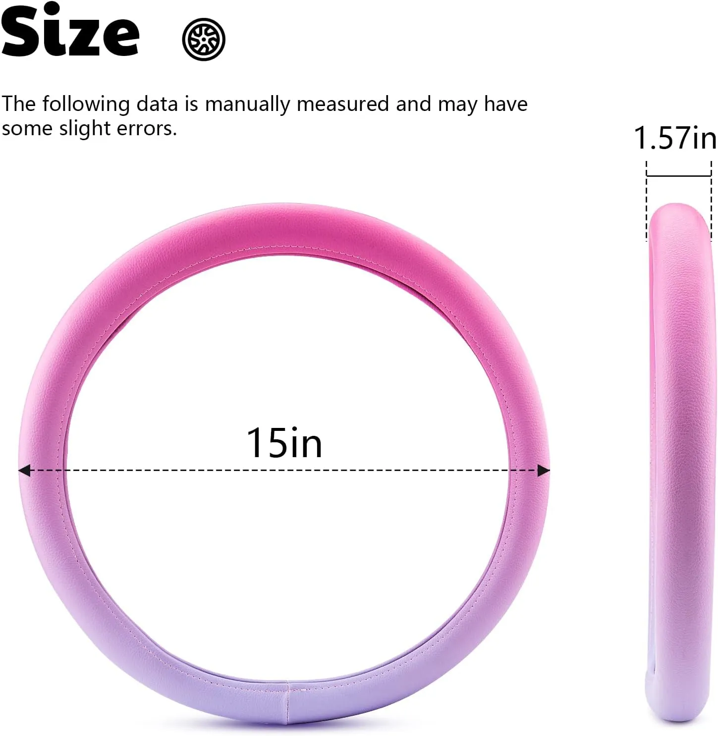 Evevik Leather Steering Wheel Cover Pink Cute Women Men Girly Cool Car Accessories，Soft&Warm ，Non-Slip and Comfortable，Universal car Steering Wheel Cover 14.5-15inch