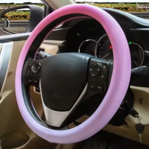 Evevik Leather Steering Wheel Cover Pink Cute Women Men Girly Cool Car Accessories，Soft&Warm ，Non-Slip and Comfortable，Universal car Steering Wheel Cover 14.5-15inch