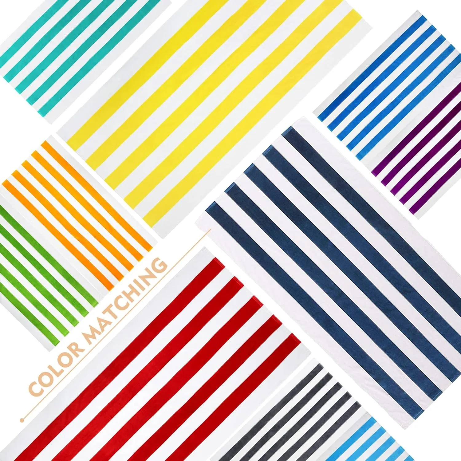 Exclusivo Mezcla Cotton Oversized 35x70 Inches Cabana Stripe Beach Towel, Super Absorbent Soft Plush Pool Bath Towel (Ocean Blue)