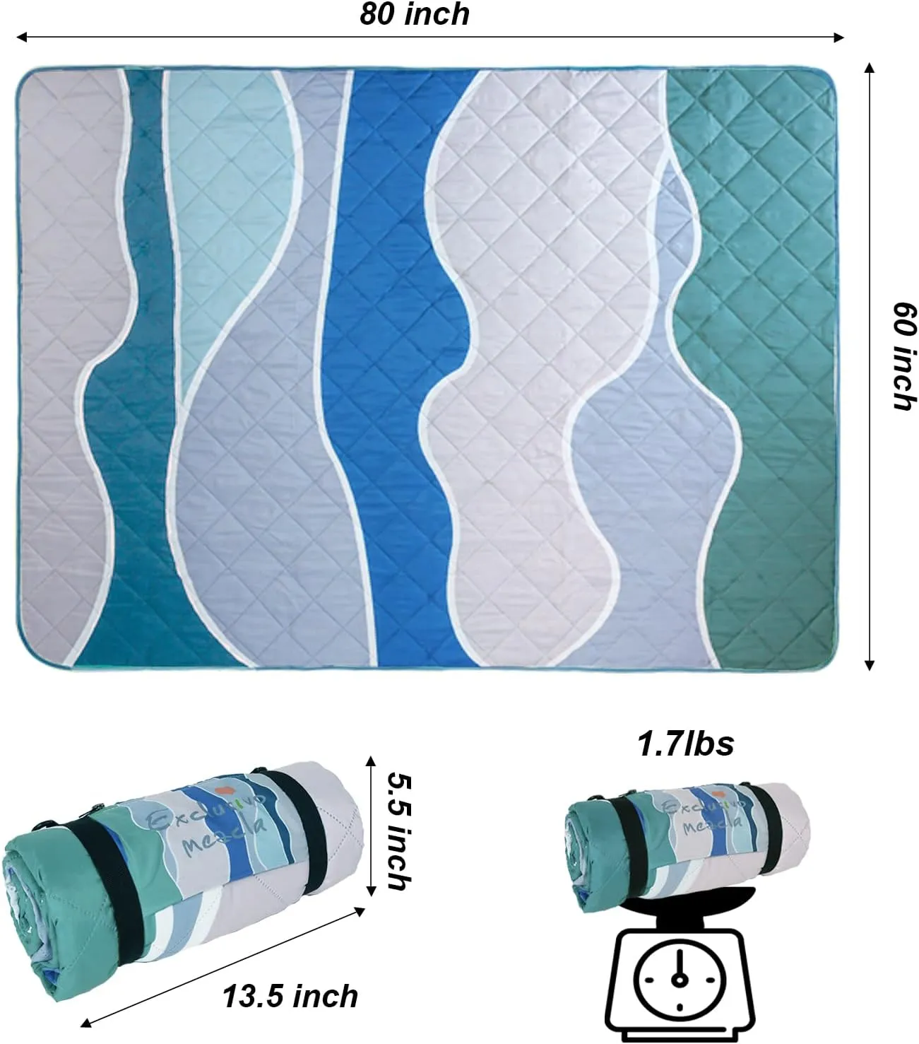 Exclusivo Mezcla Waterproof Picnic Blanket 60x80 Inches Large Multicolor Floral Polyester Sandproof Modern Camping Blanket