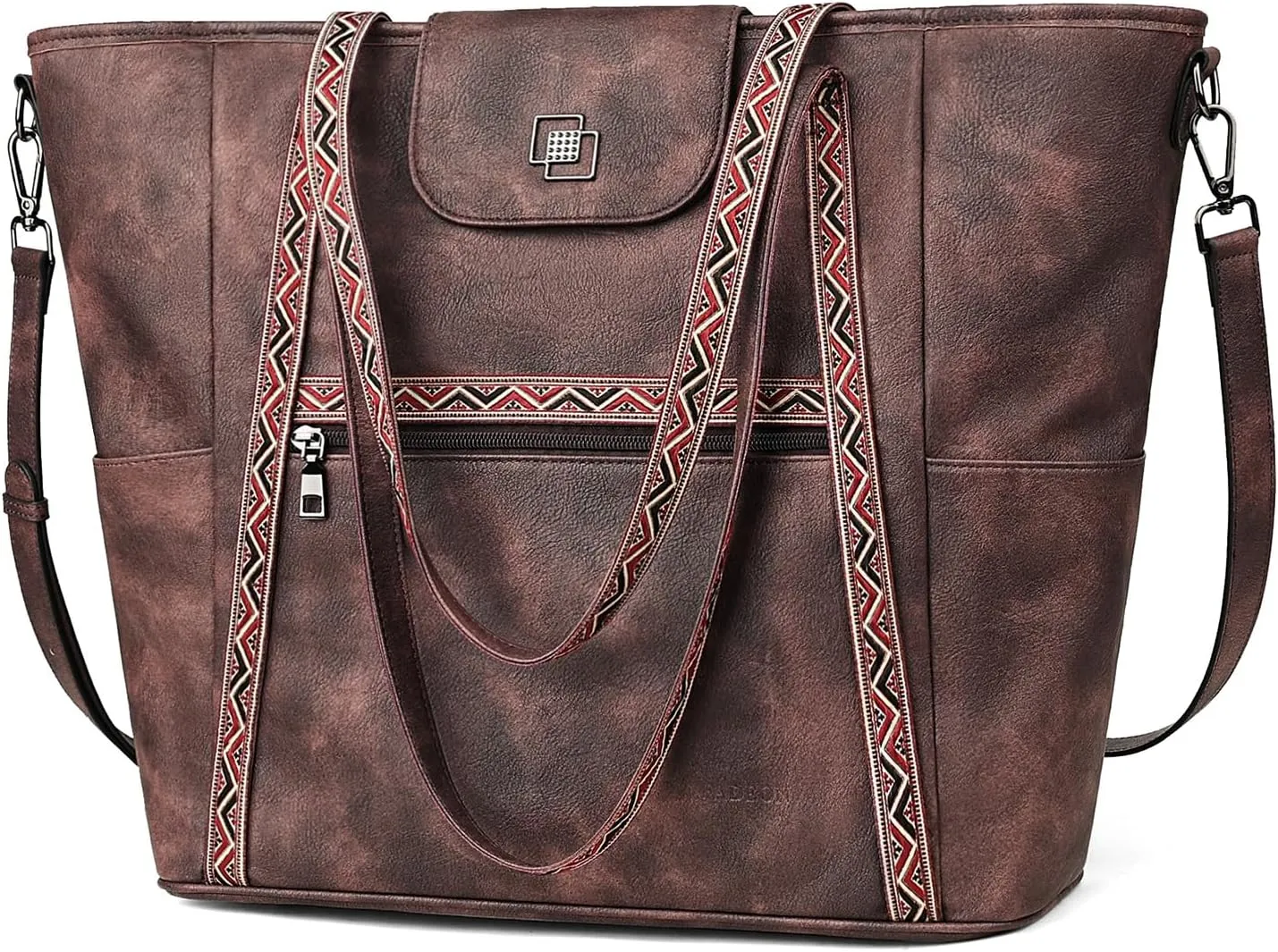 FADEON Large Laptop Tote Bag for Women Designer Leather Laptop Bag Fashion Travel Backpack Purse Shoulder Handbag