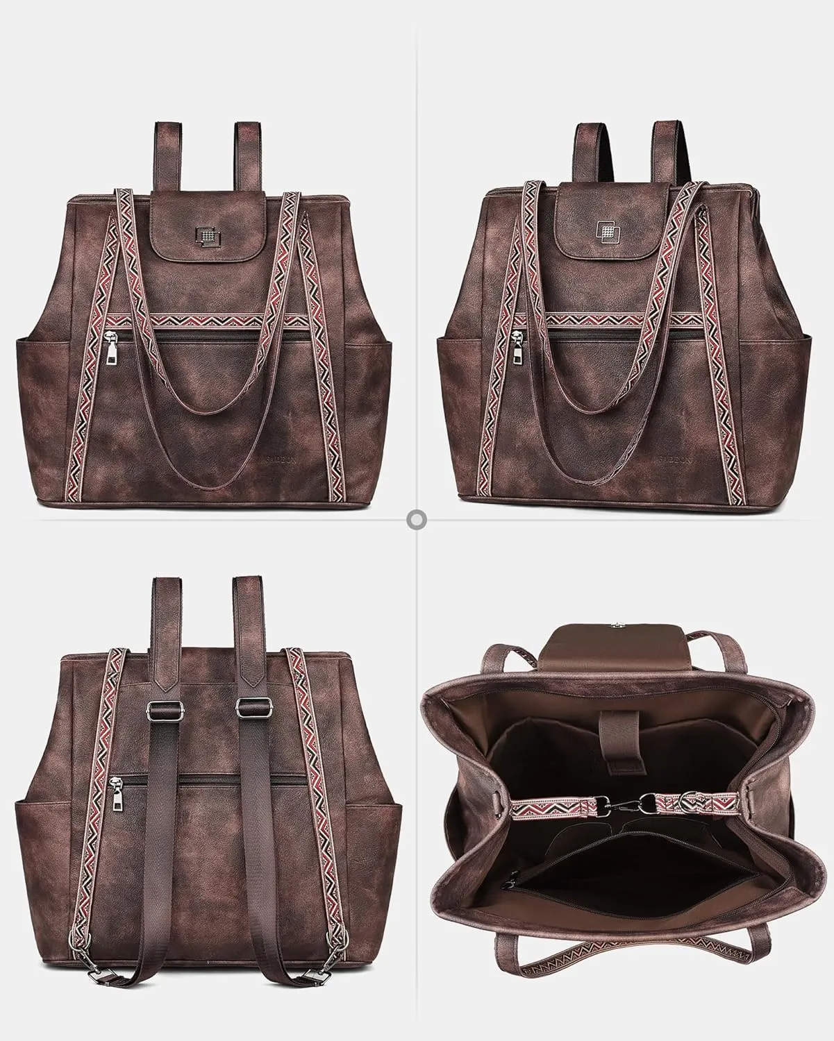 FADEON Large Laptop Tote Bag for Women Designer Leather Laptop Bag Fashion Travel Backpack Purse Shoulder Handbag
