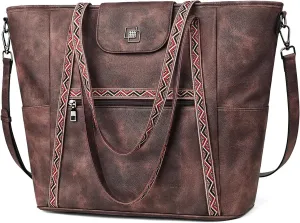 FADEON Large Laptop Tote Bag for Women Designer Leather Laptop Bag Fashion Travel Backpack Purse Shoulder Handbag