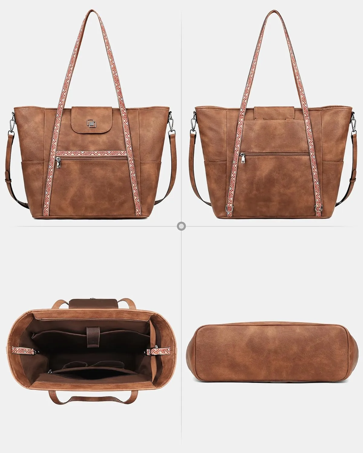 FADEON Large Laptop Tote Bag for Women Designer Leather Laptop Bag Fashion Travel Backpack Purse Shoulder Handbag