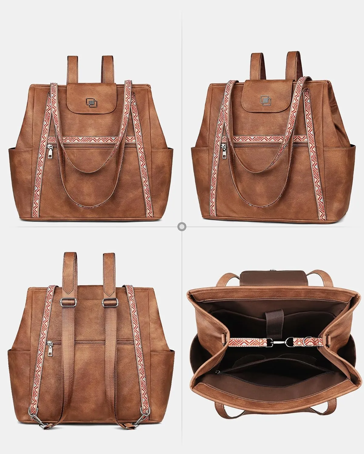 FADEON Large Laptop Tote Bag for Women Designer Leather Laptop Bag Fashion Travel Backpack Purse Shoulder Handbag