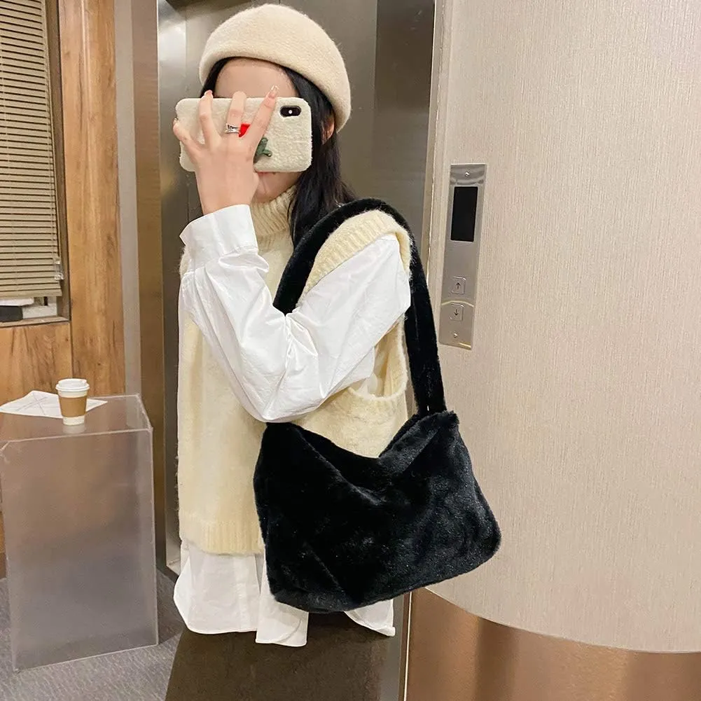 Fashion Animal Pattern Shoulder Underarm Bag Women Plush Top-handle Handbag