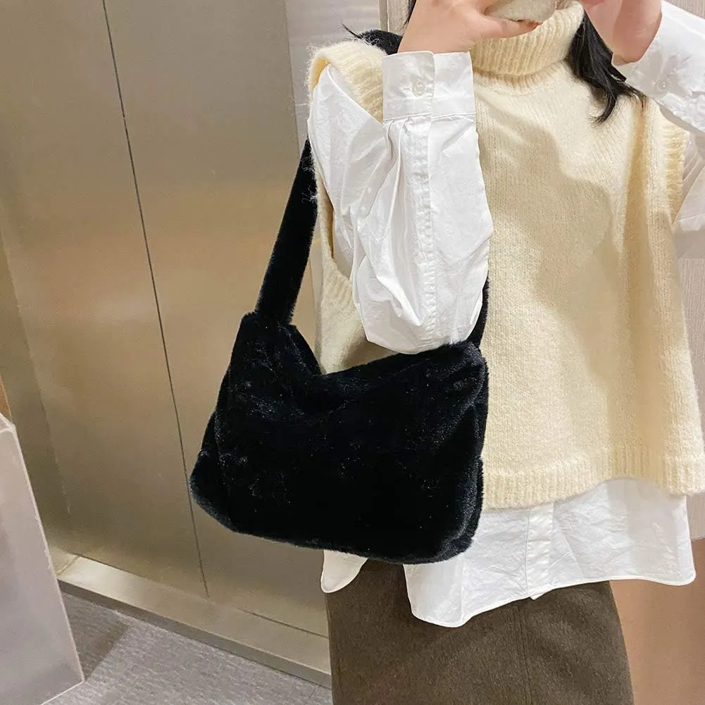Fashion Animal Pattern Shoulder Underarm Bag Women Plush Top-handle Handbag