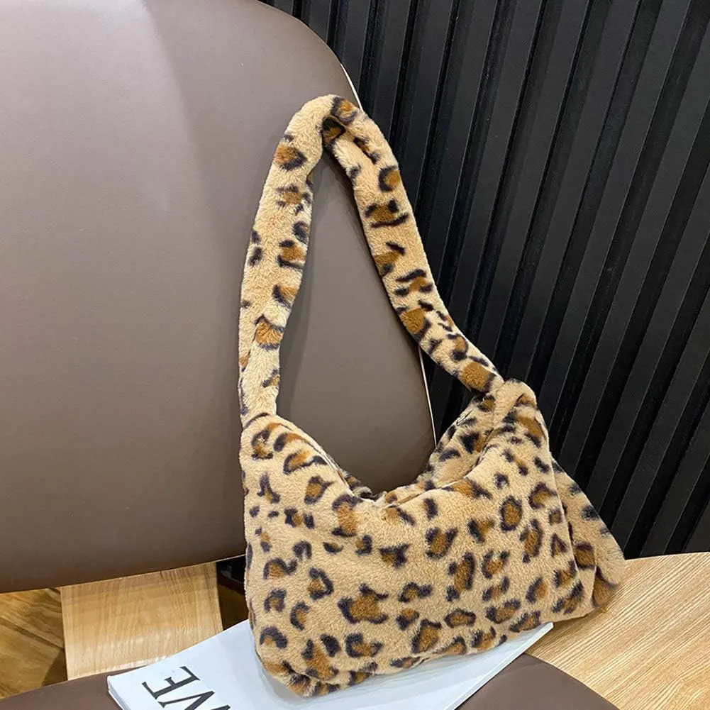 Fashion Animal Pattern Shoulder Underarm Bag Women Plush Top-handle Handbag