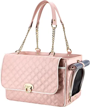 Fashion Dog Purse, Small Dog Carrier with 2 Large Pockets, Holds Up to 10lbs PU Leather Cat Carrier, Airline Approved Puppy Purse for Travel (Pink, Small Size)