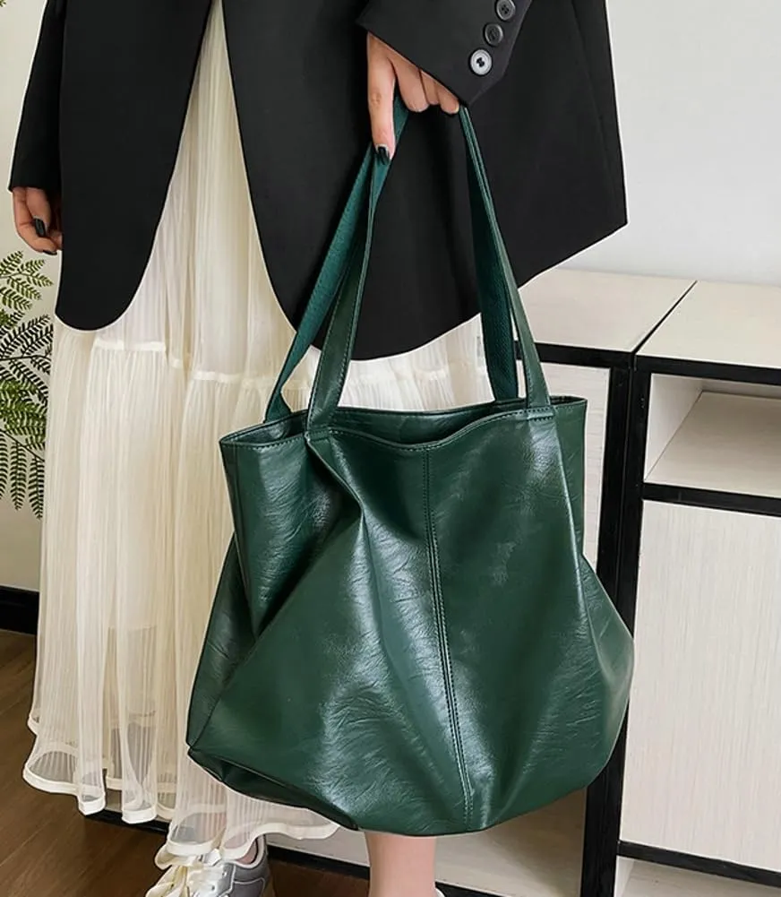 Fashion Tote Bags for Women Soft PU Leather Shoulder Bag Pleated Handbags Y2k Purses Large Top Handle Satchel
