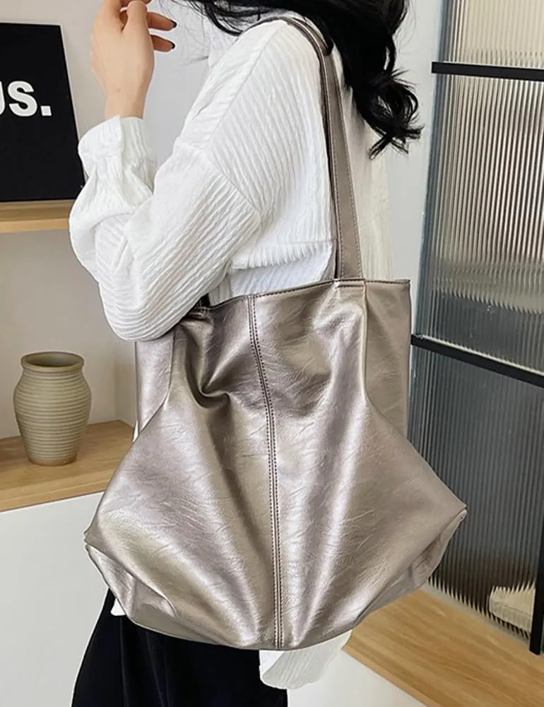Fashion Tote Bags for Women Soft PU Leather Shoulder Bag Pleated Handbags Y2k Purses Large Top Handle Satchel
