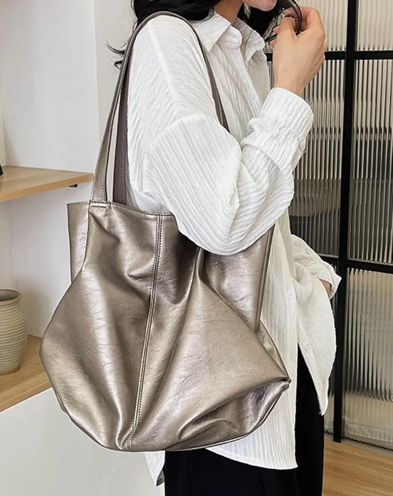 Fashion Tote Bags for Women Soft PU Leather Shoulder Bag Pleated Handbags Y2k Purses Large Top Handle Satchel