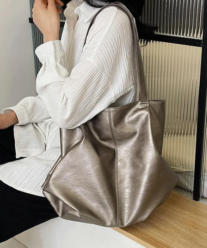 Fashion Tote Bags for Women Soft PU Leather Shoulder Bag Pleated Handbags Y2k Purses Large Top Handle Satchel