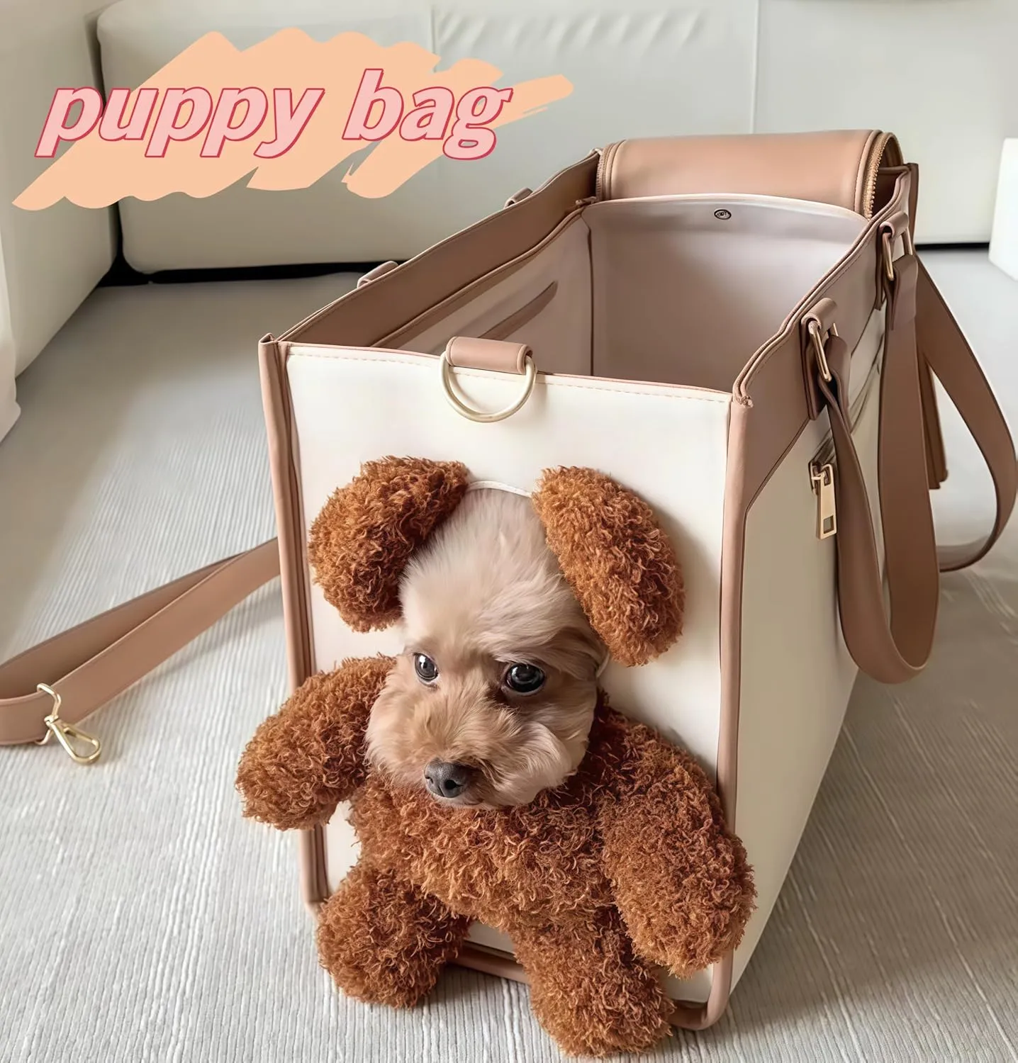 Fashionable Small Dog Bag Carrier PU Leather Dog Purse Convenient Pet Tote for Small and Medium Sized Dogs and Cats Puppy Bag Stylish Pet Handbag for Going Out and Travel (Large)