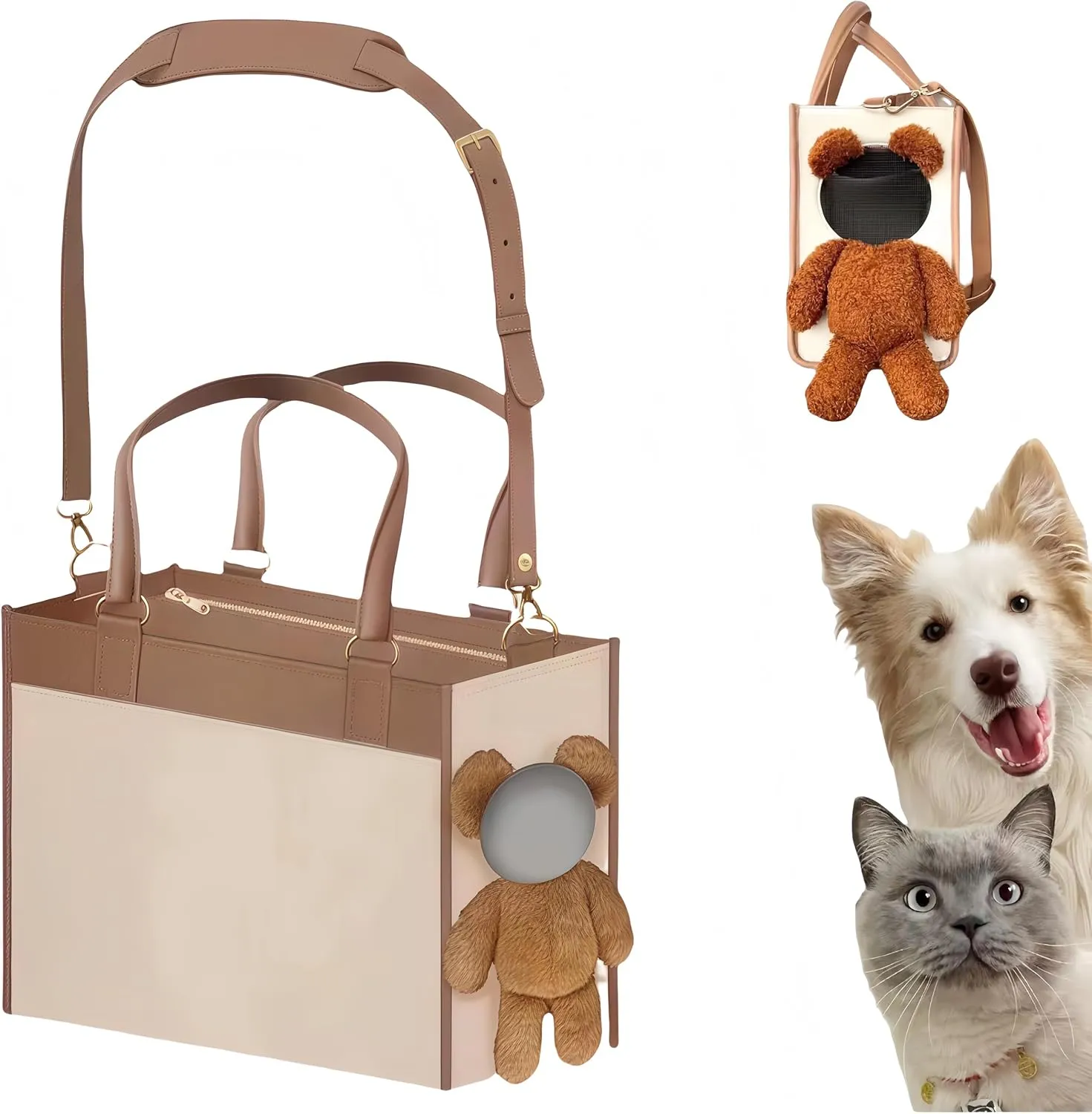Fashionable Small Dog Bag Carrier PU Leather Dog Purse Convenient Pet Tote for Small and Medium Sized Dogs and Cats Puppy Bag Stylish Pet Handbag for Going Out and Travel (Large)
