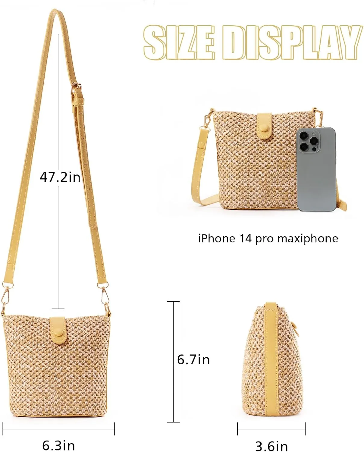 Fecialy Straw Crossbody Bag for Women Handmade Rattan Shoulder Bags Beach Summer Handwoven Straw Clutch Purse