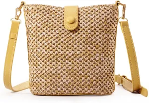 Fecialy Straw Crossbody Bag for Women Handmade Rattan Shoulder Bags Beach Summer Handwoven Straw Clutch Purse